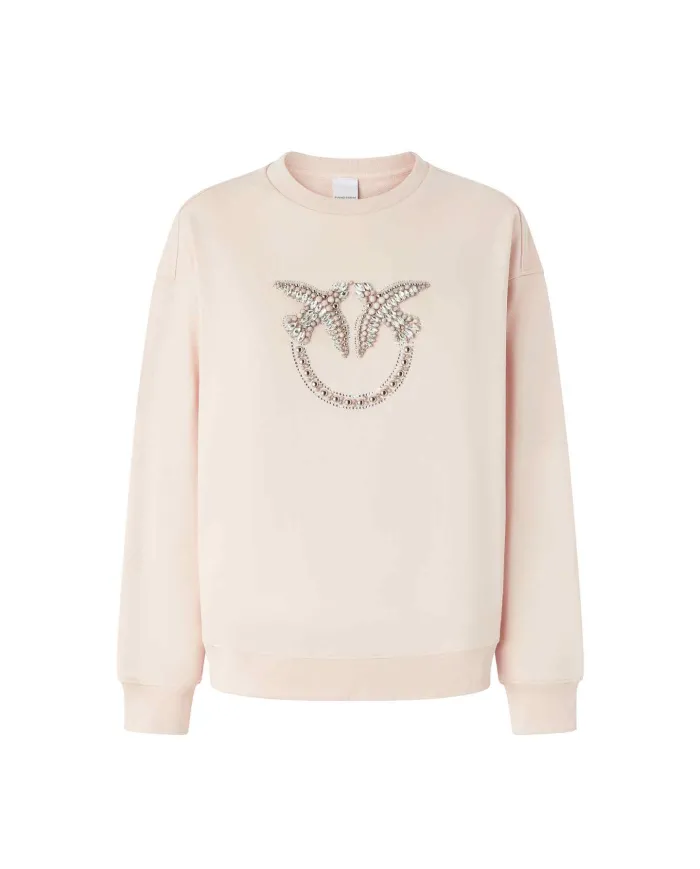 Felpa Donna rosa cipria con logo con pietre 100534 A2G8 NELLY|PINKO Felpa Donna rosa cipria con logo con pietre 100534 A2G8 NELLY|PINKO
