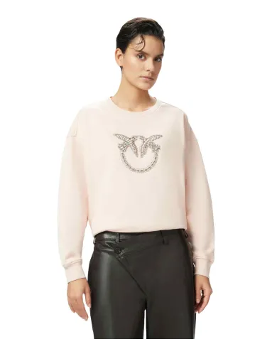 Felpa Donna rosa cipria con logo con pietre 100534 A2G8 NELLY|PINKO Felpa Donna rosa cipria con logo con pietre 100534 A2G8 NELLY|PINKO