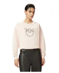Felpa Donna rosa cipria con logo con pietre 100534 A2G8 NELLY|PINKO Felpa Donna rosa cipria con logo con pietre 100534 A2G8 NELLY|PINKO