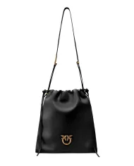 PINKO Borsa Donna 104359 A270 SLOUCHY PE 2025 pelle con chiusura ad coulisse Z99Q NERO-ANTIQUE GOLD
