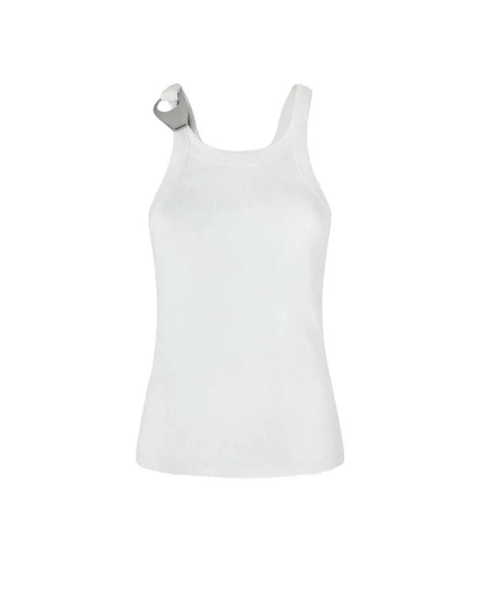 Canotta Donna bianca in cotone con fibbia 105082 A2JK CLAY|PINKO Canotta Donna bianca in cotone con fibbia 105082 A2JK CLAY|PINKO