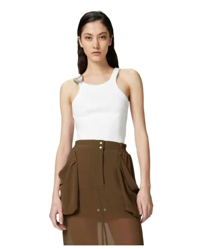 Canotta Donna bianca in cotone con fibbia 105082 A2JK CLAY|PINKO Canotta Donna bianca in cotone con fibbia 105082 A2JK CLAY|PINKO