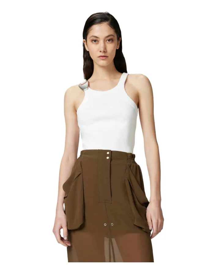 Canotta Donna bianca in cotone con fibbia 105082 A2JK CLAY|PINKO Canotta Donna bianca in cotone con fibbia 105082 A2JK CLAY|PINKO