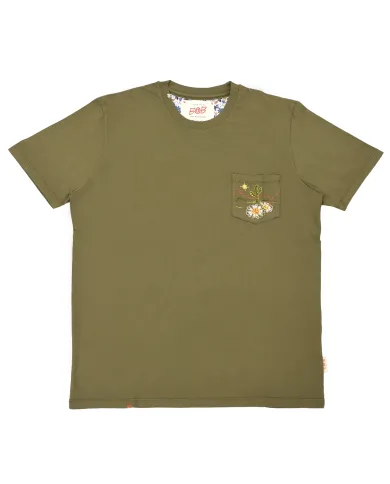 T-shirt Uomo verde militare con ricamo sul taschino NAIF R00468|BOB T-shirt Uomo verde militare con ricamo sul taschino NAIF R00468|BOB