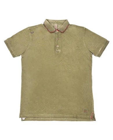 Polo Uomo verde militare con ricami RICKY/ NP|BOB Polo Uomo verde militare con ricami RICKY/ NP|BOB