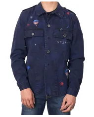 BOB Giacca Uomo FIX-M218 P-EE cotone slim con dettagli dipinti a mano 02 NAVY