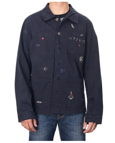 Field Jacket Uomo overshirt blu dipinta SHINE 218|BOB Field Jacket Uomo overshirt blu dipinta SHINE 218|BOB