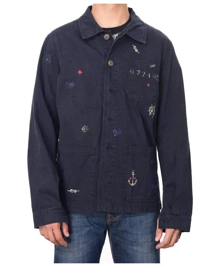 Field Jacket Uomo overshirt blu dipinta SHINE 218|BOB Field Jacket Uomo overshirt blu dipinta SHINE 218|BOB