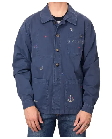 Field Jacket Uomo overshirt navi dipinta SHINE 218|BOB Field Jacket Uomo overshirt navi dipinta SHINE 218|BOB