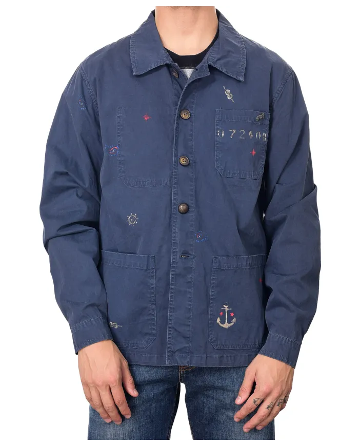 Field Jacket Uomo overshirt navi dipinta SHINE 218|BOB Field Jacket Uomo overshirt navi dipinta SHINE 218|BOB