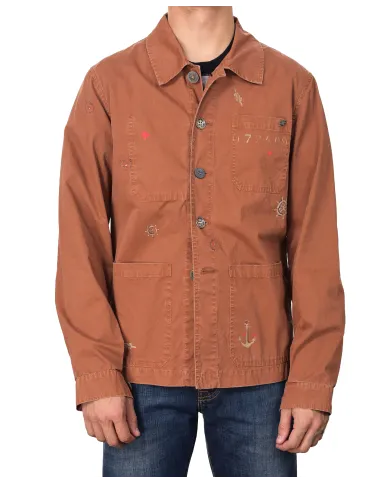 Field Jacket Uomo overshirt arancione ruggine dipinta SHINE 218|BOB Field Jacket Uomo overshirt arancione ruggine dipinta SHINE 218|BOB