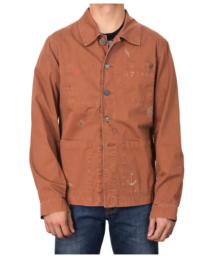 Field Jacket Uomo overshirt arancione ruggine dipinta SHINE 218|BOB Field Jacket Uomo overshirt arancione ruggine dipinta SHINE 218|BOB