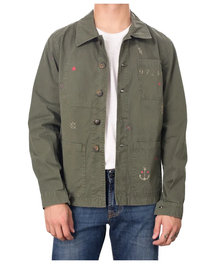 Field Jacket Uomo overshirt verde militare dipinta SHINE 218|BOB Field Jacket Uomo overshirt verde militare dipinta SHINE 218|BOB