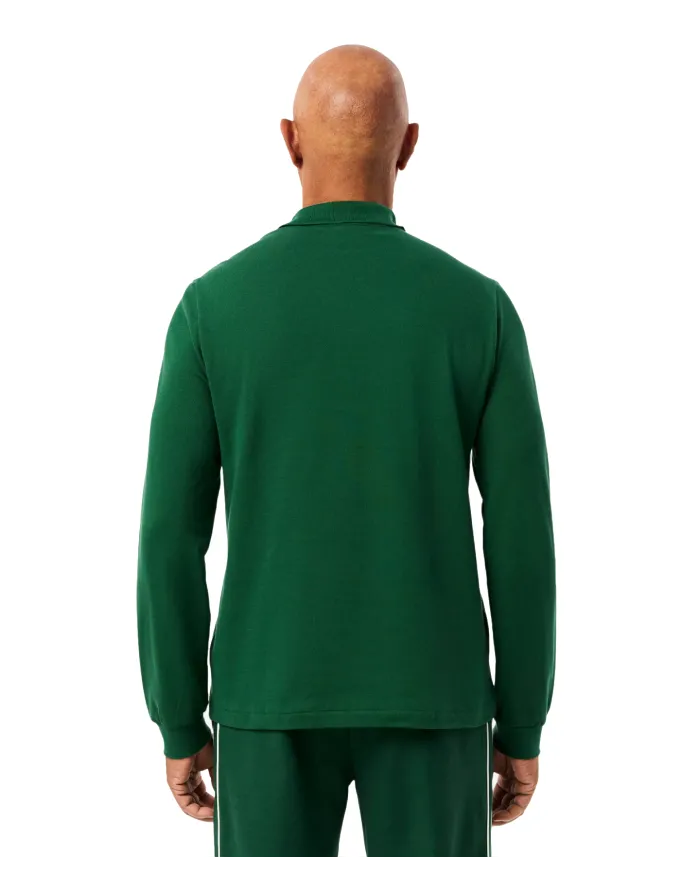 LACOSTE Polo Uomo L1312 AI 25/26 Classic Fit in cotone tinta unita con maniche lunghe 132 VERDE