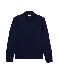 LACOSTE Polo Uomo L1312 AI 25/26 Classic Fit in cotone tinta unita con maniche lunghe 166 BLU NAVY