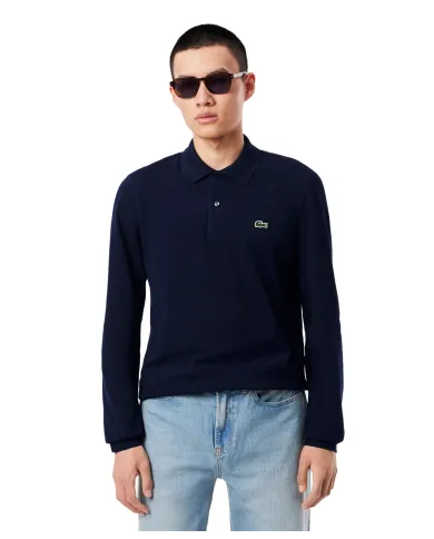 LACOSTE Polo Uomo L1312 AI 25/26 Classic Fit in cotone tinta unita con maniche lunghe 166 BLU NAVY LACOSTE Polo Uomo L1312 AI 25/26 Classic Fit in cotone tinta unita con maniche lunghe 166 BLU NAVY