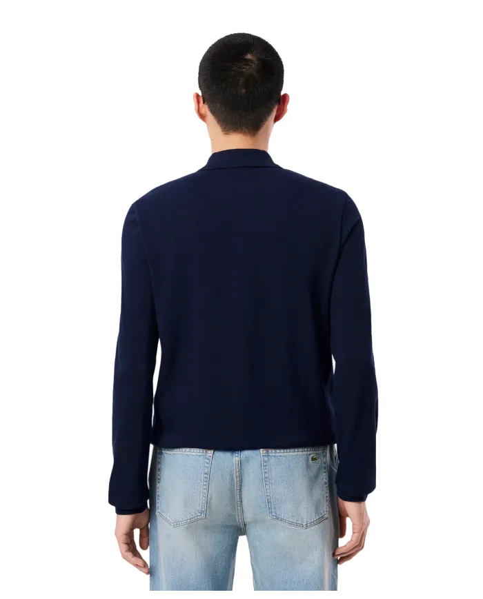 LACOSTE Polo Uomo L1312 AI 25/26 Classic Fit in cotone tinta unita con maniche lunghe 166 BLU NAVY