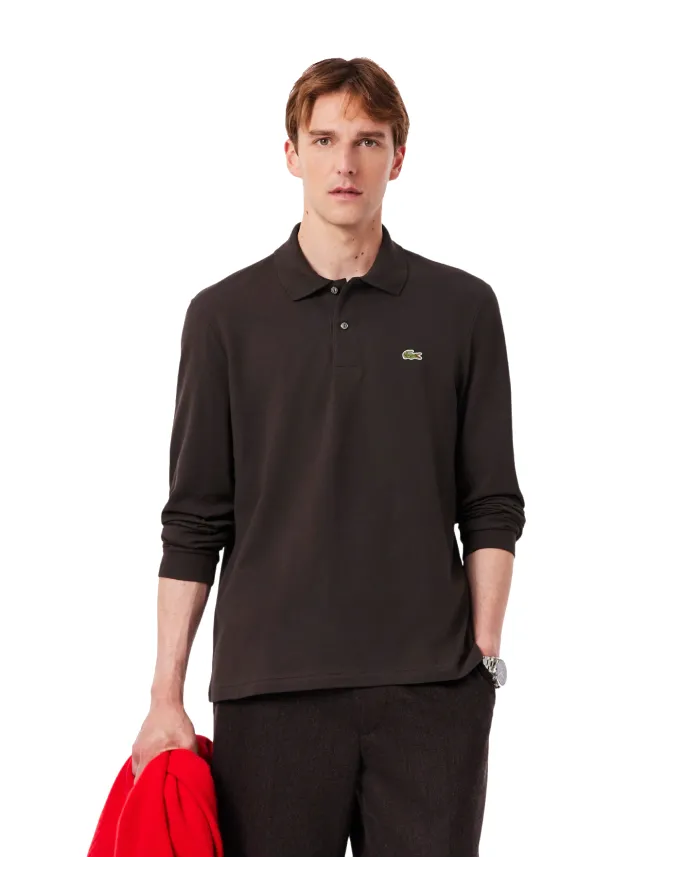 LACOSTE Polo Uomo L1312 AI 25/26 Classic Fit in cotone tinta unita con maniche lunghe SKB MARRONE LACOSTE Polo Uomo L1312 AI 25/26 Classic Fit in cotone tinta unita con maniche lunghe SKB MARRONE