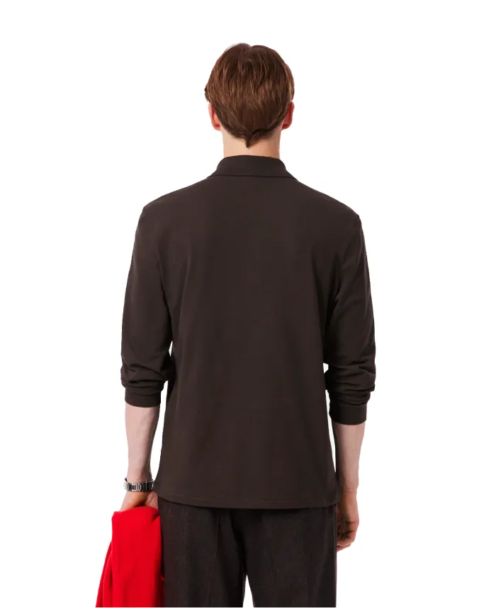 LACOSTE Polo Uomo L1312 AI 25/26 Classic Fit in cotone tinta unita con maniche lunghe SKB MARRONE