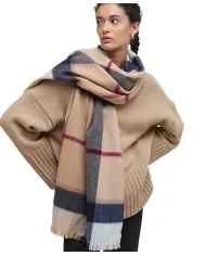 Sciarpa Donna in lana quadrettata beige/blu LSC0354 ROSEFIELD|BARBOUR