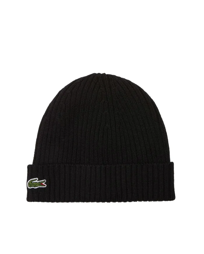 LACOSTE Berretto Uomo RB0001 AI 25/26 lana con logo applicato sul risvolto 031 NERO LACOSTE Berretto Uomo RB0001 AI 25/26 lana con logo applicato sul risvolto 031 NERO