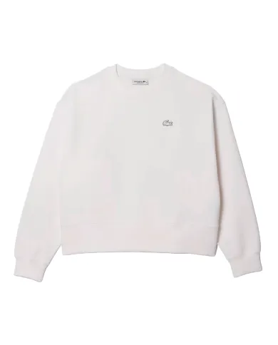 LACOSTE Felpa Donna SF5614 AI 25/26 cotone oversize con logo applicato sul petto. 001 BIANCO LACOSTE Felpa Donna SF5614 AI 25/26 cotone oversize con logo applicato sul petto. 001 BIANCO