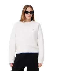 LACOSTE Felpa Donna SF5614 AI 25/26 cotone oversize con logo applicato sul petto. 001 BIANCO