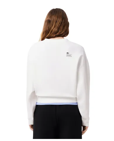 LACOSTE Felpa Donna SF5614 AI 25/26 cotone oversize con logo applicato sul petto. 001 BIANCO LACOSTE Felpa Donna SF5614 AI 25/26 cotone oversize con logo applicato sul petto. 001 BIANCO