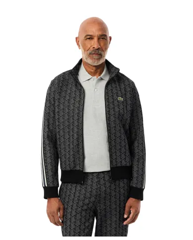 LACOSTE Giacca Uomo SH1368 AI 25/26 cotone stile tuta con motivo geometrico 4PC nero/grigio scu LACOSTE Giacca Uomo SH1368 AI 25/26 cotone stile tuta con motivo geometrico 4PC nero/grigio scu