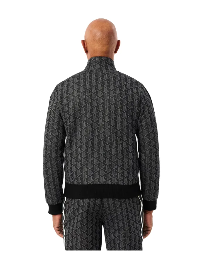 LACOSTE Giacca Uomo SH1368 AI 25/26 cotone stile tuta con motivo geometrico 4PC nero/grigio scu