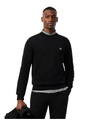 LACOSTE Felpa Uomo SH9608 AI 25/26 Classic Fit in pile con girocollo 031 NERO