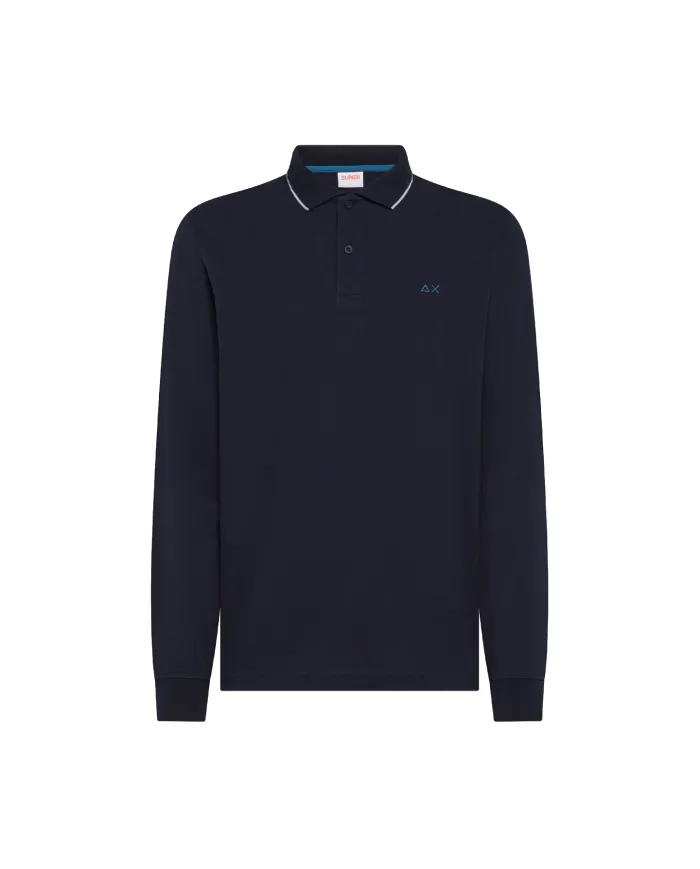 SUN68 Polo Uomo A45102 POLO SMALL STRIPES AI 25/26 cotone con con maniche lunghe 07 NAVY BLUE SUN68 Polo Uomo A45102 POLO SMALL STRIPES AI 25/26 cotone con con maniche lunghe 07 NAVY BLUE