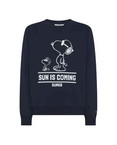 SUN68 Felpa Uomo F45162 PEANTUS ON CHEST AI 25/26 cotone con stampa logata 07 NAVY BLUE SUN68 Felpa Uomo F45162 PEANTUS ON CHEST AI 25/26 cotone con stampa logata 07 NAVY BLUE