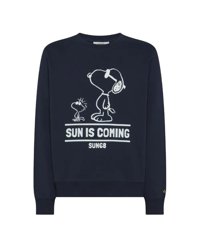 SUN68 Felpa Uomo F45162 PEANTUS ON CHEST AI 25/26 cotone con stampa logata 07 NAVY BLUE SUN68 Felpa Uomo F45162 PEANTUS ON CHEST AI 25/26 cotone con stampa logata 07 NAVY BLUE