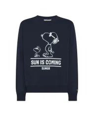 SUN68 Felpa Uomo F45162 PEANTUS ON CHEST AI 25/26 cotone con stampa logata 07 NAVY BLUE