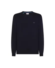 SUN68 Maglia Uomo K45101 SWEATER BASIC L/S AI 25/26 lana con logo ricamato 07 NAVY BLUE