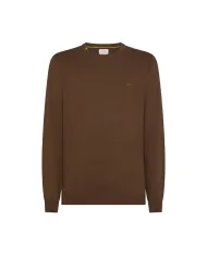 SUN68 Maglia Uomo K45101 SWEATER BASIC L/S AI 25/26 lana con logo ricamato 08 MARRONE