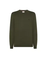 SUN68 Maglia Uomo K45101 SWEATER BASIC L/S AI 25/26 lana con logo ricamato 74 MILITARE scuro