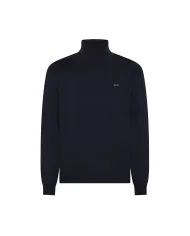 SUN68 Dolcevita Uomo K45106 TURTLE SWEATER BAS AI 25/26 lana con logo ricamato 07 NAVY BLUE