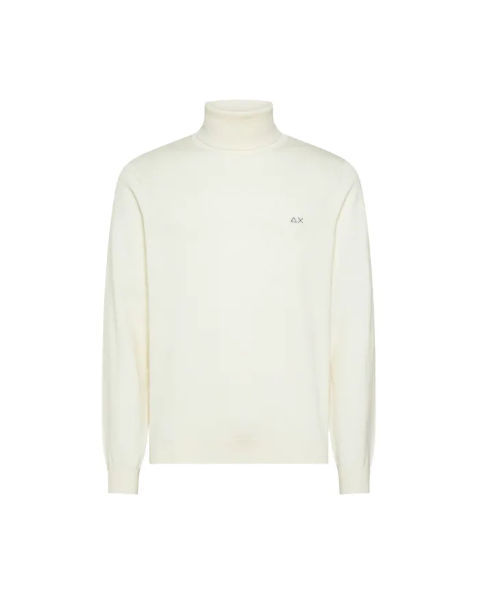 SUN68 Dolcevita Uomo K45106 TURTLE SWEATER BAS AI 25/26 lana con logo ricamato 31 BIANCO PANNA SUN68 Dolcevita Uomo K45106 TURTLE SWEATER BAS AI 25/26 lana con logo ricamato 31 BIANCO PANNA