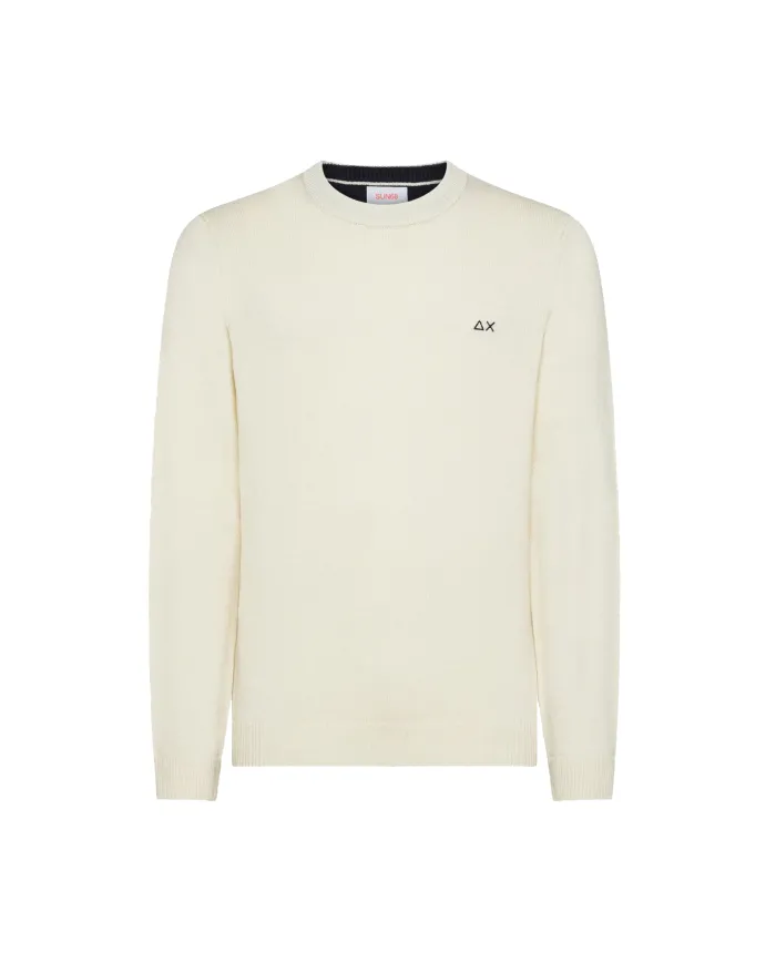 SUN68 Maglia Uomo K45110 SWEATER WARM AI 25/26 lana regular con ricamo logato 31 BIANCO PANNA SUN68 Maglia Uomo K45110 SWEATER WARM AI 25/26 lana regular con ricamo logato 31 BIANCO PANNA