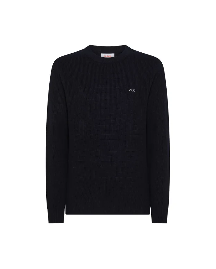 SUN68 Maglia Uomo K45133 SWEATER ENGLISH RI AI 25/26 lana lavorato a costine 07 NAVY BLUE SUN68 Maglia Uomo K45133 SWEATER ENGLISH RI AI 25/26 lana lavorato a costine 07 NAVY BLUE