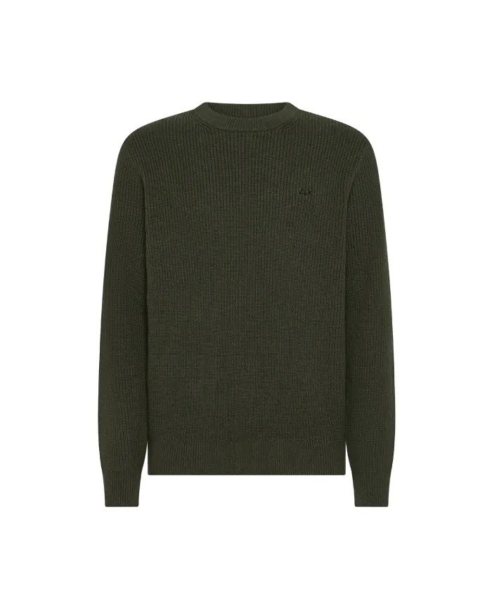 SUN68 Maglia Uomo K45133 SWEATER ENGLISH RI AI 25/26 lana lavorato a costine 74 MILITARE scuro SUN68 Maglia Uomo K45133 SWEATER ENGLISH RI AI 25/26 lana lavorato a costine 74 MILITARE scuro