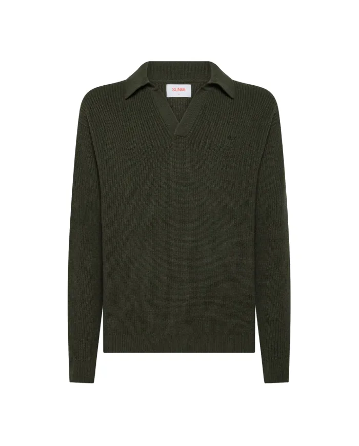 SUN68 Maglia Uomo K45134 POLO SWEATER ENGLI AI 25/26 lana stile polo 74 MILITARE scuro SUN68 Maglia Uomo K45134 POLO SWEATER ENGLI AI 25/26 lana stile polo 74 MILITARE scuro