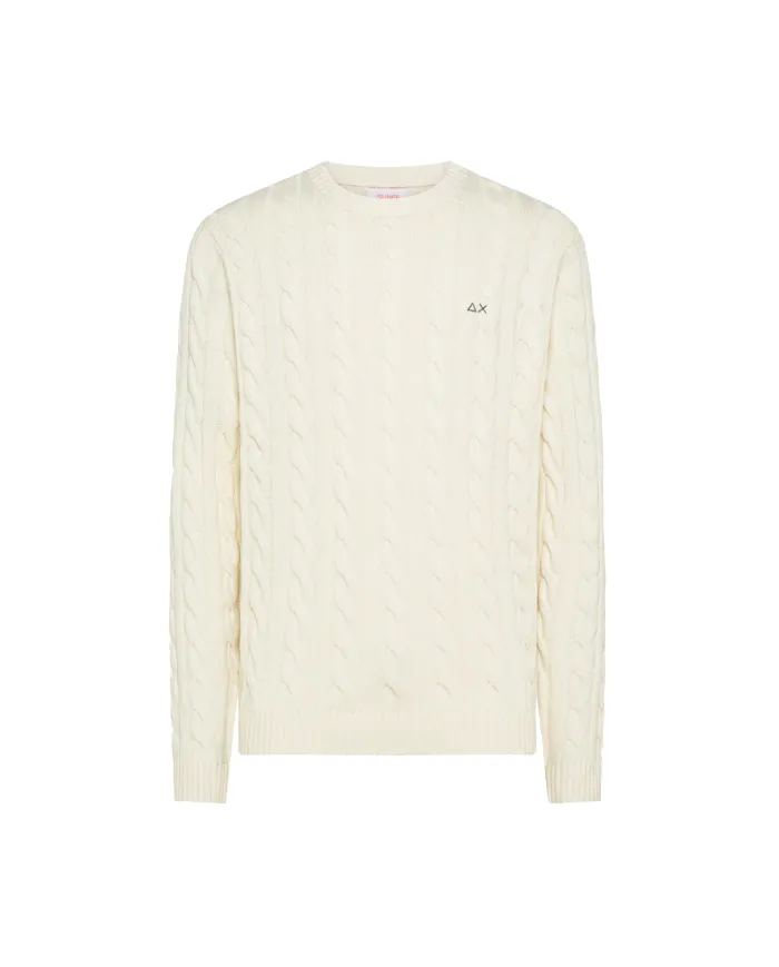 SUN68 Maglia Uomo K45138 SWEATER CABLE KNIT AI 25/26 lana con motivo a treccia 31 BIANCO PANNA SUN68 Maglia Uomo K45138 SWEATER CABLE KNIT AI 25/26 lana con motivo a treccia 31 BIANCO PANNA