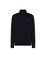SUN68 Dolcevita Uomo K45139 TURTLE SWEATER CAB AI 25/26 lana regular con motivo a treccia 07 NAVY BLUE