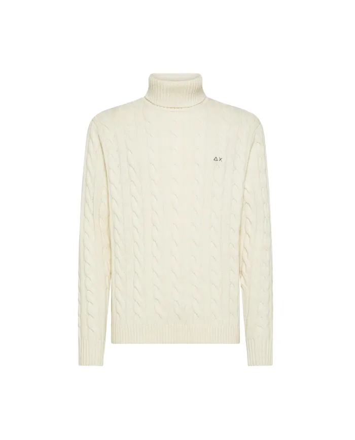 SUN68 Dolcevita Uomo K45139 TURTLE SWEATER CAB AI 25/26 lana regular con motivo a treccia 31 BIANCO PANNA SUN68 Dolcevita Uomo K45139 TURTLE SWEATER CAB AI 25/26 lana regular con motivo a treccia 31 BIANCO PANNA