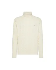 SUN68 Dolcevita Uomo K45139 TURTLE SWEATER CAB AI 25/26 lana regular con motivo a treccia 31 BIANCO PANNA