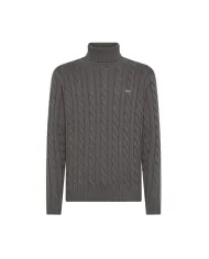 SUN68 Dolcevita Uomo K45139 TURTLE SWEATER CAB AI 25/26 lana regular con motivo a treccia 47 GRIGIO SCURO