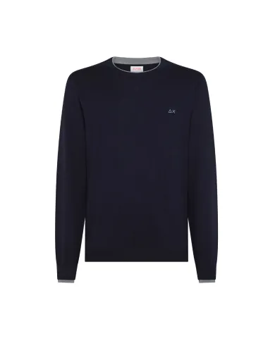 SUN68 Maglia Uomo K45141 ROUND SWEATER DOUB AI 25/26 lana con dettagli stripes 07 NAVY BLUE SUN68 Maglia Uomo K45141 ROUND SWEATER DOUB AI 25/26 lana con dettagli stripes 07 NAVY BLUE